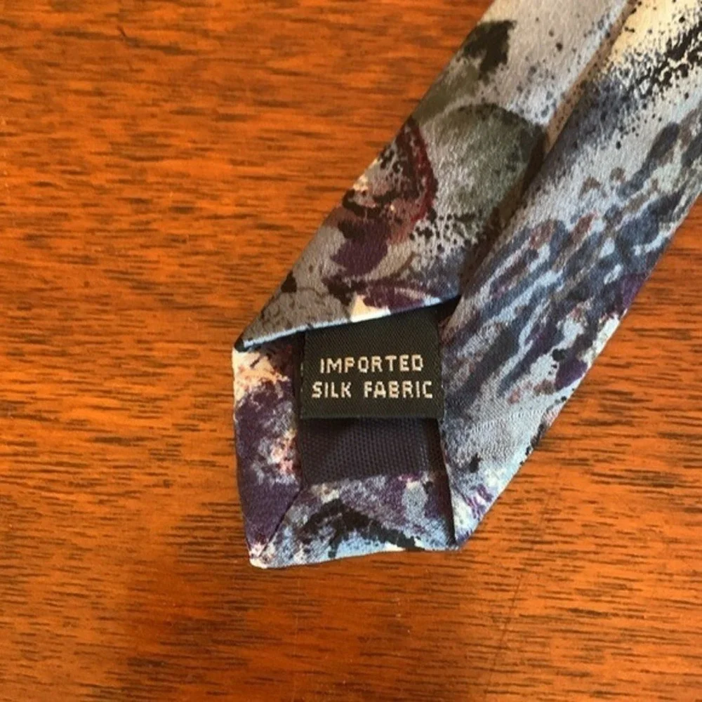 Elegant Floral Print Silk Tie in Blue & Gray W/ Watercolor Cherry Blossom Design